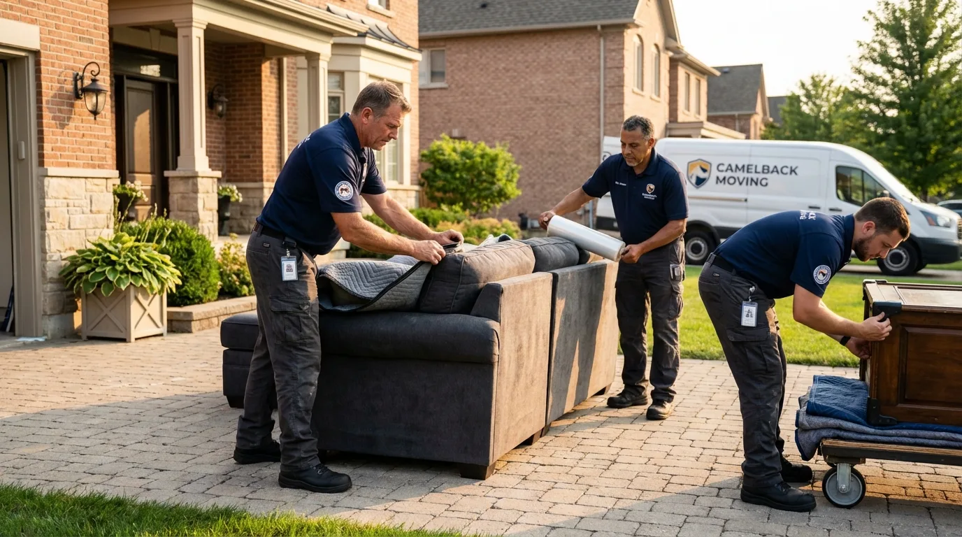 Large estate moving crew wrapping furniture in Dalzell, SC